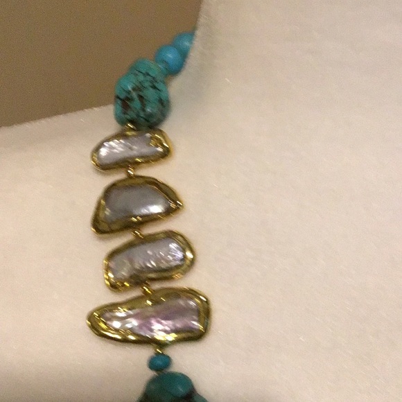 TURQUOISES AND NATURAL PEARL NECKLACE! - Picture 3 of 5